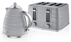 Swan Symphony Kettle and 4-Slice Toaster Set in Grey, Contemporary Design, Energy Efficient, Large Capacity, STP3054GRN