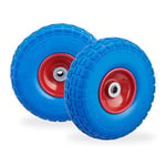 Relaxdays Roue de Diable Set de 2, Caoutchouc 260x85 mm, increvables, 16 mm, 4.1/3.5-4 essieu, jusqu'à 150kg, Bleu-Rouge