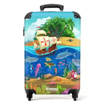 NoBoringSuitcases.com Valise Enfant, Valise Cabine, Valise Enfant Garcon, Bagages Enfant, Valise Enfant Roulette, Valise pour Enfant, Valise Garcon, Valise Cabine 55x35x25cm (Bateau Pirate - Bleu)