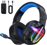 ¿2024 Nouveau¿FC200 Casque de Jeu sans Fil pour PS5 - Casque Pliable USB 2,4 GHz avec Micro - Bluetooth stéréo 3D avec autonomie de 50 Heures, pour PS4, PC, Mac, Switch, Mobile, Noir-Bleu