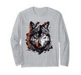 grey Wolf of Odin Silhouette Wolves Face viking Long Sleeve T-Shirt