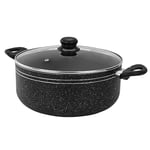 Royalford Casserole Dish with Tempered Glass Lid | Cooking Pot, Induction Stockpot Saucepan with Non-Stick Coating | Aluminium Cookware, Suitable for Multiple Hobs | Black, 24 CM