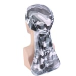 Silk Camouflage Durag Hip Hop Cloak Hat GRÅ grey