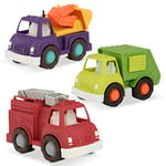 Wonder Wheels by Battat VE1040C1Z Ensemble de 3 Camions Jouets : Pelleteuse - Camion Poubelle - Camion Pompier - Multicolore - Dès 12 mois