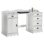 Idimex - Bureau sandrine multi rangements 5 tiroirs et 1 placard avec corniche en pin massif lasuré blanc - Blanc