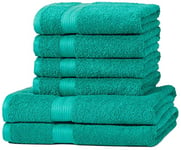 Amazon Basics Lot de 6 serviettes 100 % coton pour salle de bain, résistantes à la décoloration, douces et absorbantes, 2 Serviettes de bain et 4 Serviettes à mains, bleu sarcelle