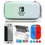 Etui Housse Pour Nintendo Switch Oled Avec 4 Thumb Grip Avec Verre Trempé , Coque, Thumb Grip, Étui À Poignée En Silicone