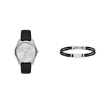 Emporio Armani Men's Black Leather Watch and Bracelet, Set