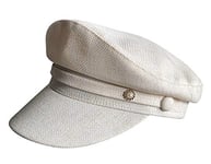 QB Petit Chapeau Haut de Forme Plat parfumé, Chapeau Bleu Marine pour Femme et béret rétro-Beige, M 56-58Cm