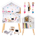 Kinderplay Grande Maison de poupée en Bois – Maison de poupée, Convient aux poupées Barbie, Comprend 22 Accessoires Plus 5 poupées dans Le kit, GS0024 (GS0024)