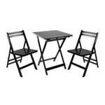 Salon de jardin pliant table carrée et 2 chaises Biano bois de bambou noir 7house