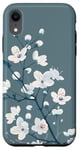 Coque pour iPhone XR Fleurs blanches sur fond bleu élégant floral