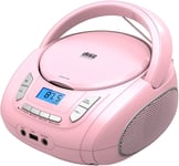 Lecteur CD Portable Boombox pour Enfants (avec Bluetooth, Radio FM, MP3, USB, AUX, Prise Casque), Son stéréo pour Toute la Famille (Rose)