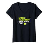 Womens MTV Music Television New York City Neon Letters & Logo V-Neck T-Shirt