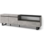 Meuble tv, Banc Télé, Grand espace de Rangement, 200x57x35cm, Pour les tv jusqu'à 80', Design industriel, Style moderne, Ciment - Skraut Home