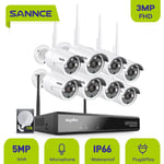 Sannce - 5MP hd Système de caméra de sécurité nvr sans fil avec caméras WiFi 3MP Stream Accès à distance et alertes de mouvement Micro intégré ai