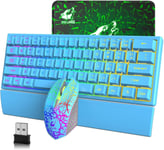 60% 2.4G 61 Touches Bleu Clavier Sans Fil Souris Combo Clavier Ergonomique Rechargeable Rgb + 7 Lumière Rgb 2400Dpi 6 Touches Arc-En-Ciel Led Souris De Jeu Optique + Tapis De Souri[MOU141585]