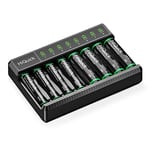 HiQuick 8 Slot AA AAA Battery Charger with 4 AA and 4 AAA NI-MH Rechargeable Batteries- Individual Battery Charger with Type C Input 5V 2A Fast Charging Function and Rechargeable Battery