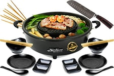 TomYang Hot Pot Premium - y compris l’ensemble d'accessoires Premium pour 2 personnes et Couteau Santoku. Le revêtement suisse et plus de 100 vidéos de recettes. Le Electric Thai BBQ Multi Cooker.