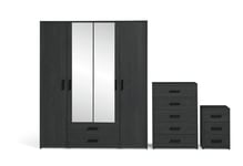 Argos Home Oslo 3 Piece 4 Door Wardrobe Set-Black & Oak Black