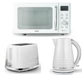 Tower Solitaire White Kettle 2 Slice Toaster & T24041WHT Digital Microwave Set