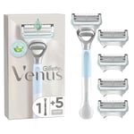 Venus Gillette Rasoir d'épilation pour femme pour anglais et zone intime, 1 manche et 5 recharges avec barre hydratante à l'aloe vera, aide à protéger la peau publique des irritations