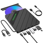 inaepeak 8 in 1 External CD DVD Drive for Laptop, USB 3.0 Portable External CD Burner Reader Writer with 4 USB Ports/2 TF SD Card Slots/1 USB Type C Port, Disc Drive for Laptop/PC/Mac/Windows/Linux/OS