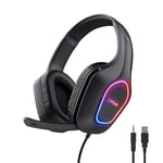 Trust Gaming GXT 419 Rayne Lightweight Gaming Headset for PC/Console, USB-powered LED Lighting, 3.5mm Jack, 50mm Drivers, Foldaway Microphone, Over-Ear Wired Headphones for Computer Laptop, Black