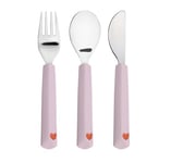 LÄSSIG Set de couverts pour enfants 3 pièces fourchette, cuillère, couteau acier inoxydable manche silicone/Cutlery with Silicone Handle Happy Rascals Heart