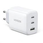 Ugreen hurtiglader 2x USB-C / USB-A, 65W, PD3.0, QC3.0/4.0 - Hvit