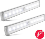 lot de 2 veilleuses LED avec détecteur de mouvement, éclairage d'armoire, bande LED, autocollante, alimentée par pile AAA (non incl