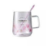 Starbucks rosa Sakura färgskiftande glaskaffemugg med blompinne