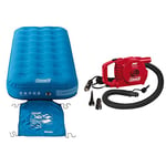 Coleman Airbed Extra Durable Single, Camping bed, Flocked Single Air Bed, Inflatable Air Mattress, Heavy Duty Airbed, Comfort Blow Up Bed & 12 Volt Quick Pump - Red, 20.5 x 0 x 12.5 cm