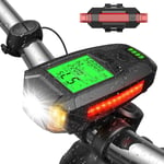 Cykellampa, USB-laddningsbar cykellampa med hastighetsmätare Cykeldator LED-cykellampa fram och bak Kraftfullt ljus för MTB-cykling Cykel Mountain Bik