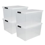 Iris Ohyama, Plastic Storage Boxes with Lid and Clip closing, 50L, Set of 4, Stackable, BPA Free, Bedroom, Office, Living room, NCS-320, Clear