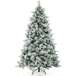 RELAX4LIFE Sapin de Noël Mince 180cm, Arbre de Noel Slim Enneigées avec LED, Pieds de Sapin de Noël en Métal (752 Branches)