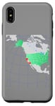 Coque pour iPhone XS Max Carte des États-Unis et de l'Amérique du Nord. Rouge surligné Californie