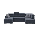 Canapé d'angle U convertible QUARTZ U tissu castle 48 bleu nuit