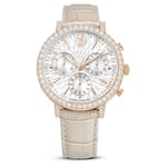 Swarovski Montre Matrix Tennis Chrono, Swiss Made, Bracelet en Cuir, Beige, Finition dorée Rose