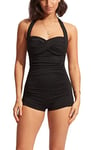 Seafolly Women's Twist Front Soft Cup Boyleg One Piece Swimsuit, Eco Collective Black, 8