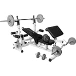 GORILLA SPORTS - Banc de musculation universel Blanc GS005 avec supports et set d'haltères en fonte de 105,5 KG