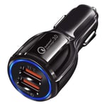 Car Charger, Universal QC 3.0 3.1A Dual USB Port Fast Charge Car Auto Charger Adapter Socket Black One Size