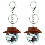 YGCHEN Porte-Clés Boule Disco Pendentif Cowboy Chapeau Porte Clé Disco Ball Porte-Clés Mini Chapeau de Cowboy Pendentif Clé Anniversaire Cadeaux 2 Pièces