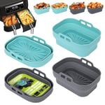 Alyvisun Moule Silicone Air Fryer, 4 Pièces Moules pour Friteuse à Air Réutilisable Plat Airfryer Accessoire Rectangulaire Ustensiles Panier pour Friteuse Air Chaud, Four, Microonde (Bleu+Gris)