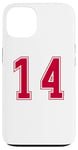 Coque pour iPhone 13 Rouge Numéro 14 Équipe Junior Sports Uniforme Numéroté