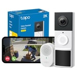 Tapo Wireless Doorbell Camera, 2K 3MP Battery-Powered Video Doorbell, 160° Ultra-Wide View, Full-Color Night Vision, AI Detection, IP65 Weatherproof, Compatible with Alexa&Google Assistant D210