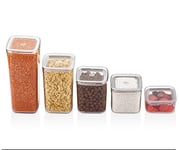 Vip Ahmet Lot de 5 boîtes de conservation en plastique hermétiques, riz, pâtes, sel, farine, sucre, etc