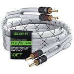 GearIT 12AWG Gauge (2 x 4mm²) Premium Heavy Duty Braided Speaker Wire (3 Meters / 10 Feet/White) with Dual Gold Plated Banana Plug Tips - Oxygen-free Copper (OFC) Construction