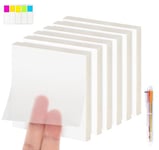 Agoer 600 Sheets Transparent Sticky Notes,76 x 76 mm Self-Adhesive Sticky Notes,Waterproof Notes with 100 Adhesive Strips and Ballpoint Pen,Clear Sticky Notes for Home School Office Studying Writing