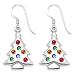 Heather Needham Sterling Silver Multi coloured Cubic Zirconia Christmas Tree Earrings SIZE: 23mm x 16mm plus wires sent in one of our gift boxes 04711.